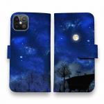 【手帳型】屋根の上のネコと満月