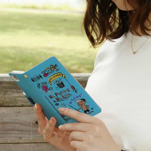 【手帳型】【釣りざんまい】釣りが好きなんです_カラフルスカイブルー