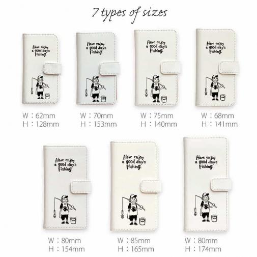 【手帳型】【釣りざんまい】 一日釣りを楽しむアングラー_ホワイト