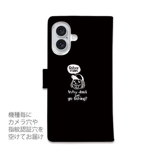 【手帳型】【釣りざんまい】 一日釣りを楽しむアングラー_ブラック