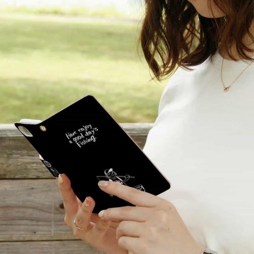 【手帳型】【釣りざんまい】 一日釣りを楽しむアングラー_ブラック