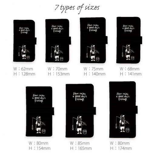 【手帳型】【釣りざんまい】 一日釣りを楽しむアングラー_ブラック