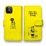 【手帳型】【釣りざんまい】 一日釣りを楽しむアングラー_イエロー