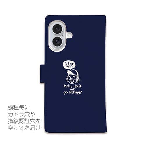 【手帳型】【釣りざんまい】 一日釣りを楽しむアングラー_ネイビー