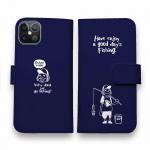 【手帳型】【釣りざんまい】 一日釣りを楽しむアングラー_ネイビー