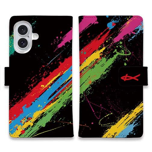 【KIZAKURA】【手帳型】レインボーブラック+シンプルロゴ