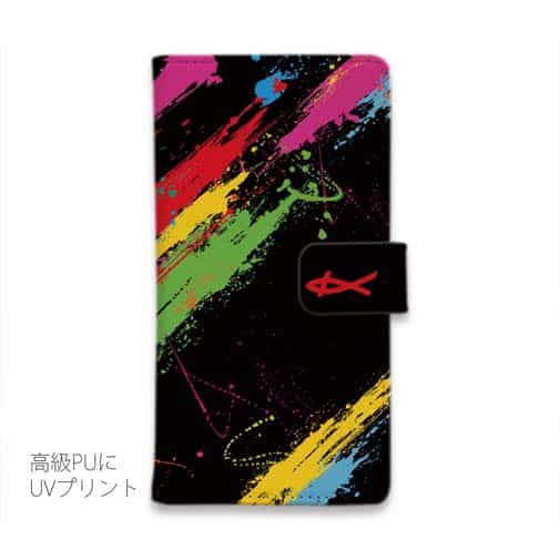 【KIZAKURA】【手帳型】レインボーブラック+シンプルロゴ
