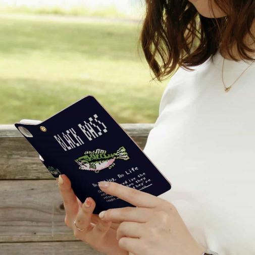 【手帳型】【釣りざんまい】ドット絵のブラックバス_カラフルダークネイビー