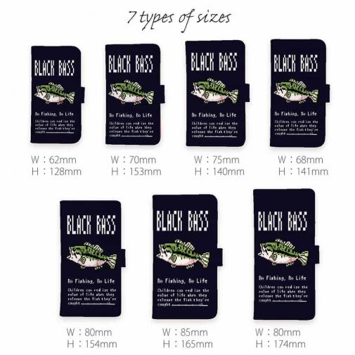 【手帳型】【釣りざんまい】ドット絵のブラックバス_カラフルダークネイビー