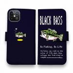 【手帳型】【釣りざんまい】ドット絵のブラックバス_カラフルダークネイビー