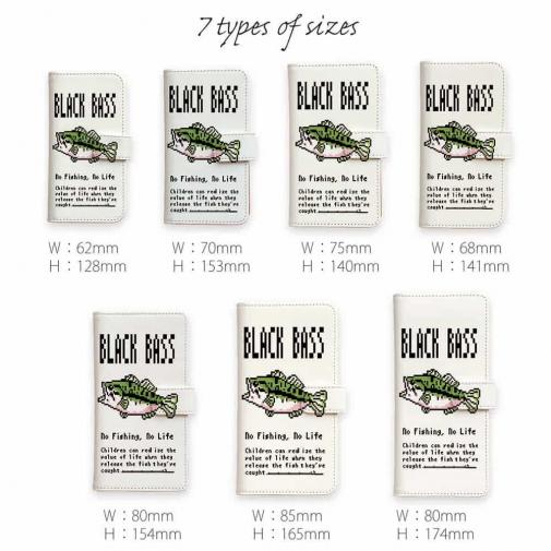 【手帳型】【釣りざんまい】ドット絵のブラックバス カラフルホワイト