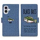 【手帳型】【釣りざんまい】ドット絵のブラックバス_カラフルデニム風