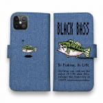 【手帳型】【釣りざんまい】ドット絵のブラックバス_カラフルデニム風