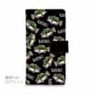 【手帳型】【釣りざんまい】ドット絵のブラックバスがいっぱい_カラフルブラック