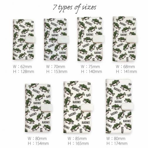 【手帳型】【釣りざんまい】ドット絵のブラックバスがいっぱい_カラフルホワイト