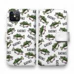 【手帳型】【釣りざんまい】ドット絵のブラックバスがいっぱい_カラフルホワイト