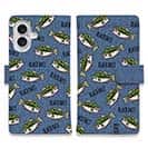 【手帳型】【釣りざんまい】ドット絵のブラックバスがいっぱい_カラフルデニム風