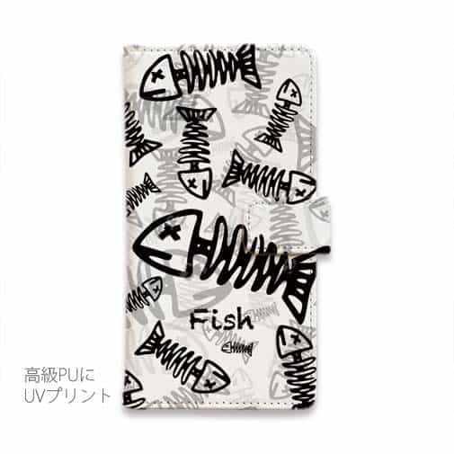 【手帳型】ボーン・フィッシュ　ホワイト