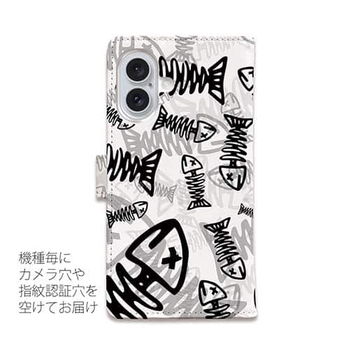 【手帳型】ボーン・フィッシュ　ホワイト