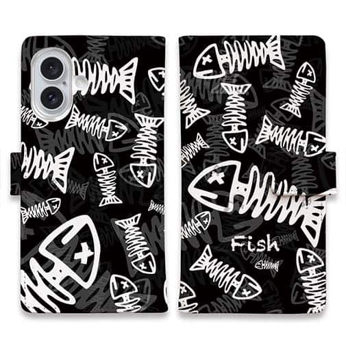 【手帳型】ボーン・フィッシュ ブラック