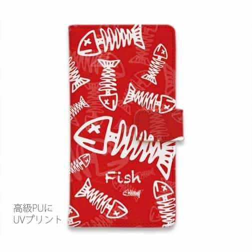 【手帳型】ボーン・フィッシュ　レッド