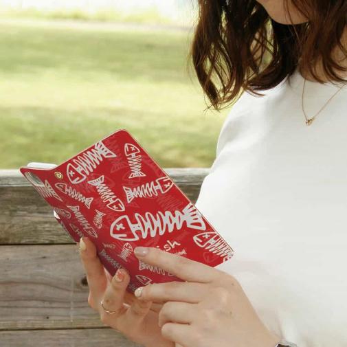 【手帳型】ボーン・フィッシュ　レッド