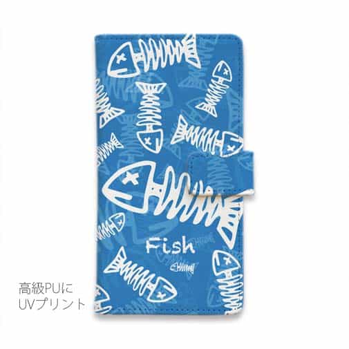【手帳型】ボーン・フィッシュ　ブルー