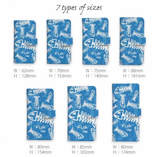 【手帳型】ボーン・フィッシュ　ブルー