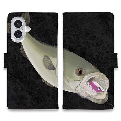 【手帳型】【佐藤ケロ子】シーバスの食欲 ブラック