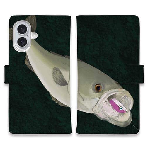 【手帳型】【佐藤ケロ子】シーバスの食欲 ダークグリーン