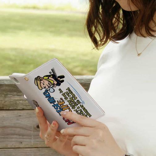 【手帳型】【釣りざんまい】ついついウトウトしちゃった釣り人_カラフルホワイト