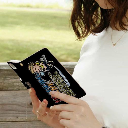 【手帳型】【釣りざんまい】ついついウトウトしちゃった釣り人_カラフルブラック