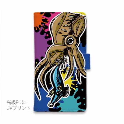 【手帳型】【釣りざんまい】エギに襲いかかるアオリイカ