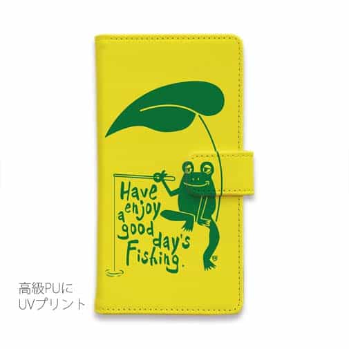 【手帳型】【釣りざんまい】カエルが釣りをするでケロ_カラフルイエロー