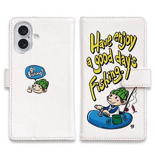 【手帳型】【釣りざんまい】ゴムボートアングラー_カラフルホワイト