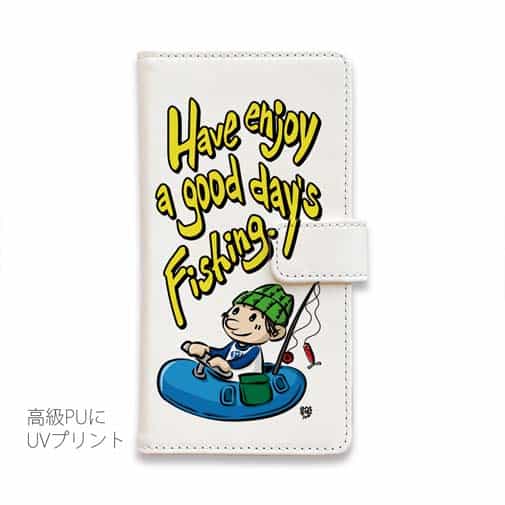 【手帳型】【釣りざんまい】ゴムボートアングラー_カラフルホワイト