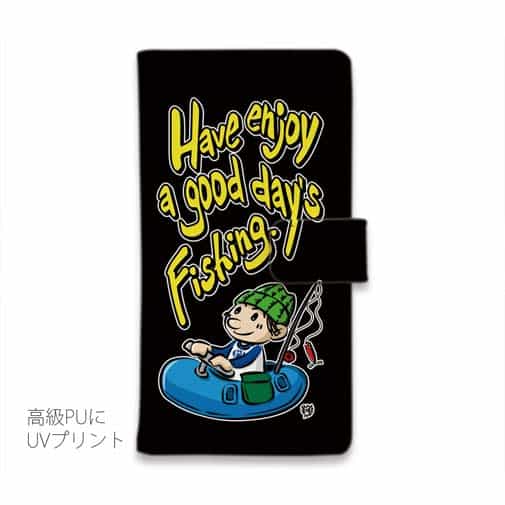 【手帳型】【釣りざんまい】ゴムボートアングラー_カラフルブラック