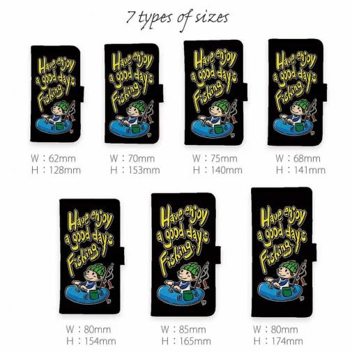 【手帳型】【釣りざんまい】ゴムボートアングラー_カラフルブラック