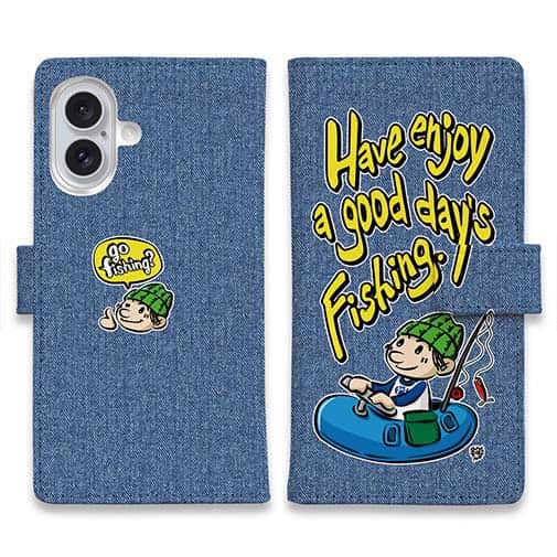 【手帳型】【釣りざんまい】ゴムボートアングラー_カラフルデニム風