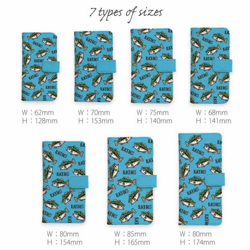 【手帳型】【釣りざんまい】ドット絵のブラックバスがいっぱい_カラフルスカイブルー