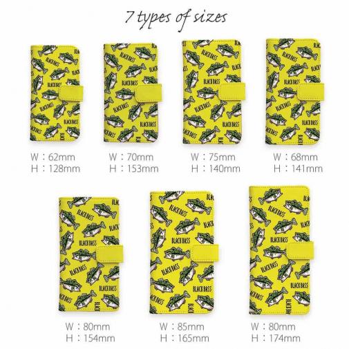 【手帳型】【釣りざんまい】ドット絵のブラックバスがいっぱい_カラフルイエロー