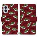 【手帳型】【釣りざんまい】ドット絵のブラックバスがいっぱい_カラフルレッド