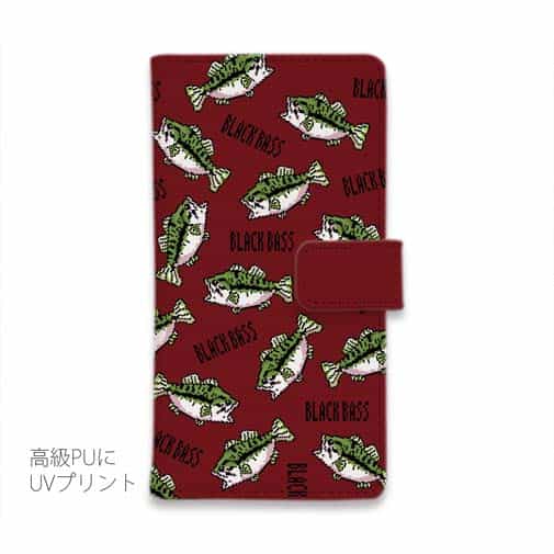 【手帳型】【釣りざんまい】ドット絵のブラックバスがいっぱい_カラフルレッド