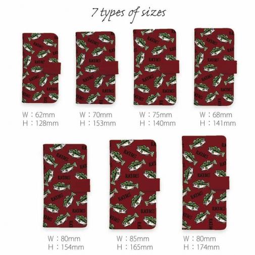 【手帳型】【釣りざんまい】ドット絵のブラックバスがいっぱい_カラフルレッド