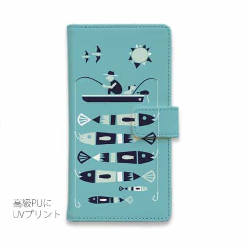 【手帳型】【釣りざんまい】愛犬と釣りを楽しむアングラー_カラフルミントブルー
