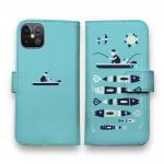 【手帳型】【釣りざんまい】愛犬と釣りを楽しむアングラー_カラフルミントブルー