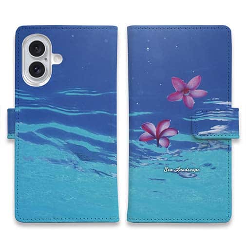 【手帳型】海の風景 海面に花