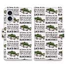 【手帳型】【釣りざんまい】ドット絵のブラックバス_英字新聞風ホワイト