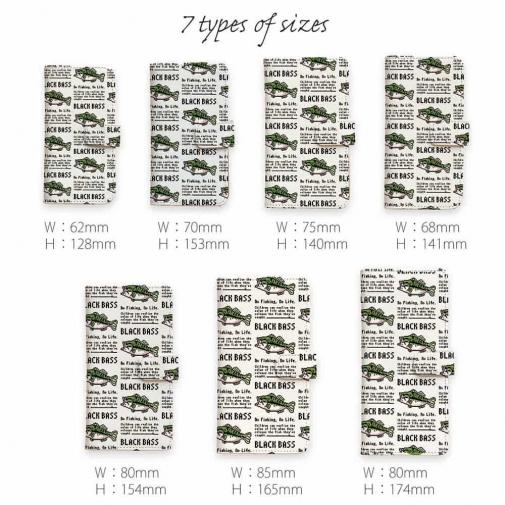 【手帳型】【釣りざんまい】ドット絵のブラックバス_英字新聞風ホワイト