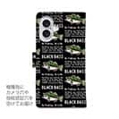 【手帳型】【釣りざんまい】ドット絵のブラックバス_英字新聞風ブラック